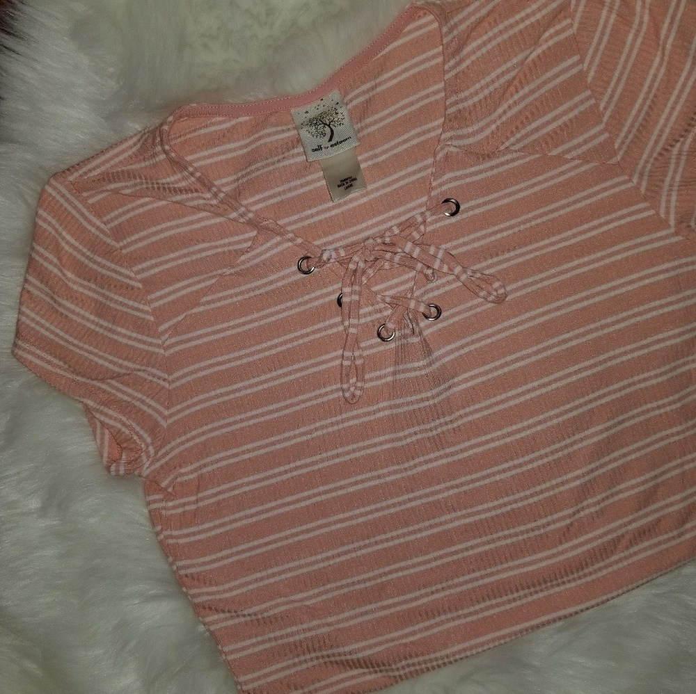 Self esteem large peach & coral striped body suit